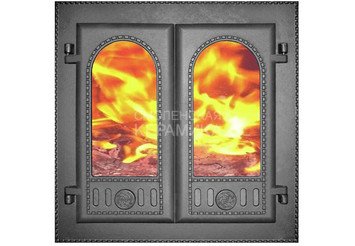 Дверца каминная ДК-6С (500x500x102) 410x410x45, окрашенная, двустворчатая, со стеклом (Рубцовск)