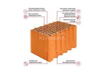 Камень керамический крупноформатный Porotherm 38 Thermo, высокоэффективный