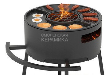Мангал Везувий Дачник с чугунной плитой Gurman Ø450мм на подставке