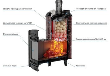 Печь банная "Атмосфера XL" в ламелях "Россо Леванто" наборный рисунок