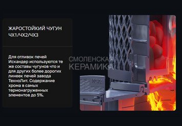 Печь чугунная для бани Технолит ИСКАНДЕР ЗК 25 (П2) Pro Ураган
