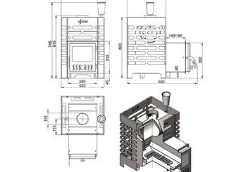 Печь для бани ASTON 12 INOX (ИНОКС) стекло