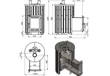 Печь для бани Эверест "Steam Master 30 INOX (ИНОКС)" Ламель Рваный камень, S-20