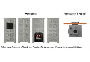 Печь Эверест "Легкий пар Профи" каменка из нерж. стали, Талькохлорит, S-50 мм, Резная (3 стороны)