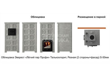 Печь Эверест "Легкий пар Профи" каменка «по-серому», Талькохлорит, Б/В, Резная (2 стор.+фасад)