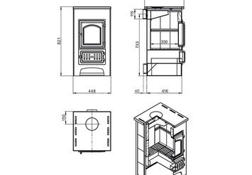 Печь-Камин ВЕЗУВИЙ ПК-01 (270), амфиболит 9 кВт (150 м3) Ø 115 мм