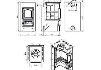 Печь-Камин ВЕЗУВИЙ ПК-01 (270) с плитой и т/о беж. 9 кВт (150 м3) Ø 115 мм