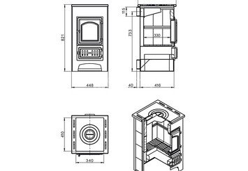 Печь-Камин ВЕЗУВИЙ ПК-01 (270) с плитой красн. 9 кВт (150 м3) Ø 115 мм