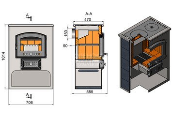Печь-Камин ВЕЗУВИЙ ПК-03 (224) с плитой бежевый 12 кВт (200 м3) Ø150мм