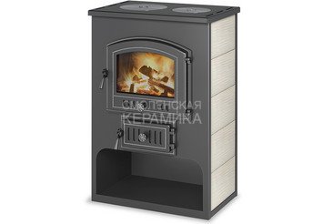 Печь-Камин ВЕЗУВИЙ ПК-03 (224) с плитой бежевый 12 кВт (200 м3) Ø150мм