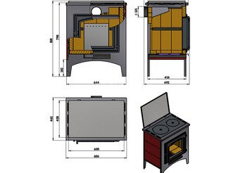 Печь-Камин ВЕЗУВИЙ ПК-04 (240) с плитой бежевый 12 кВт (200 м3) Ø115мм