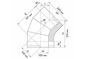 Сэндвич-колено 135° (AISI 430/0,5мм + нерж.) Ф100х200, Ferrum GS 30-50