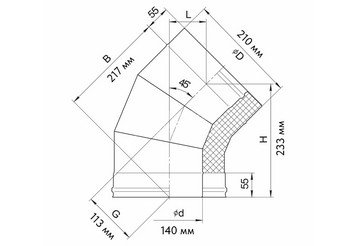 Сэндвич-колено 135° (AISI 430/0,5мм + нерж.) Ф140х210, Ferrum GS 30-50