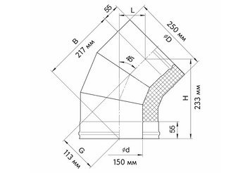 Сэндвич-колено 135° (AISI 430/0,5мм + нерж.) Ф150х250, Ferrum GS 30-50