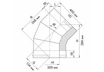 Сэндвич-колено 135° (AISI 430/0,5мм + нерж.) Ф300х400, Ferrum GS 30-50