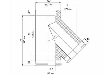 Сэндвич-тройник 135° (AISI 430/0,8мм + нерж.) Ф150х210, Ferrum HF 30-50