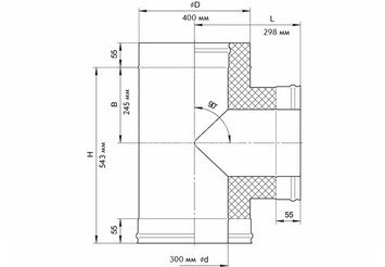 Сэндвич-тройник 90° (430/0,8мм + нерж.) Ф150х210