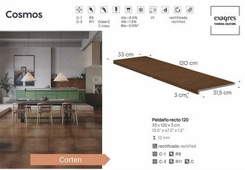 Ступень прямая противоскользящая Peldano recto 120, C3 Exagres Cosmos Corten