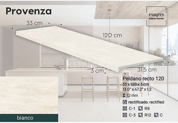 Ступень прямая противоскользящая Peldano recto 120, C3 Exagres Provenza Bianco