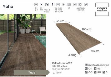Ступень прямая противоскользящая Peldano recto 120, C3 Exagres Yoho Teca